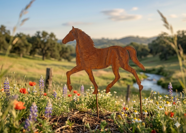 Beetstecker Anmut in Rost – Majestätisches Pferd für Ihren Garten